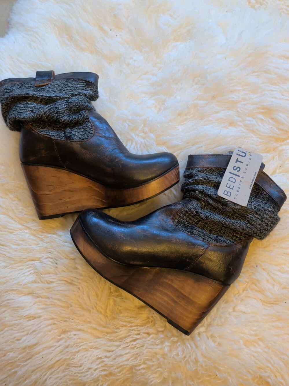 Bed Stu Bruges Bootie Womens Leather Wedge Slouch Boot Size 9 Runs Small 8.5